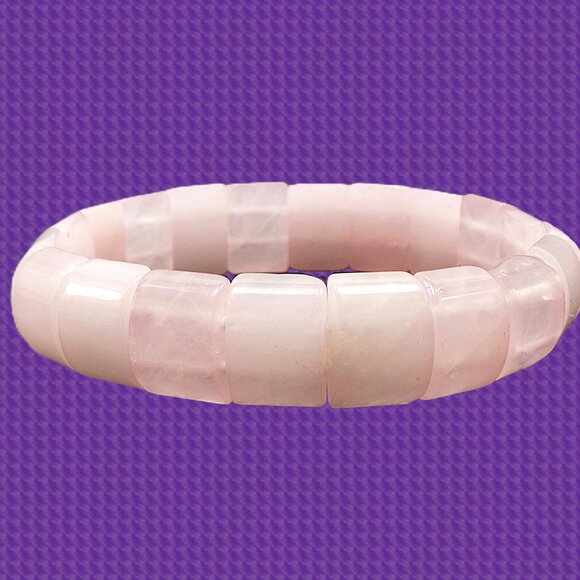 Pink rose quartz stone stretch bracelet with rectangle curved shaped stones - Picture 9 of 12